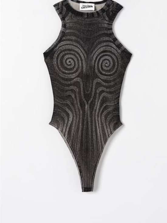 Jean Paul Gaultier Tops - Jean Paul Gaultier Black and Silver Swirl Sculptural Bodysuit